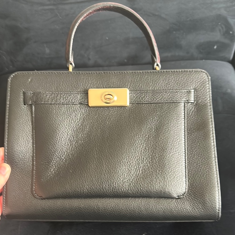 Elegant Black Leather Handbag with Gold Accent